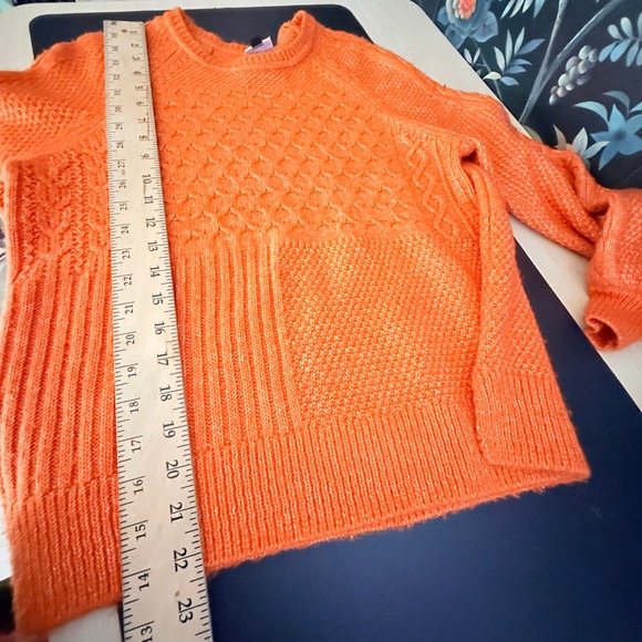 Cabi Bright Orange Textured Cable Knit Sweater Balloon Sleeve XS - Picture 5 of 6